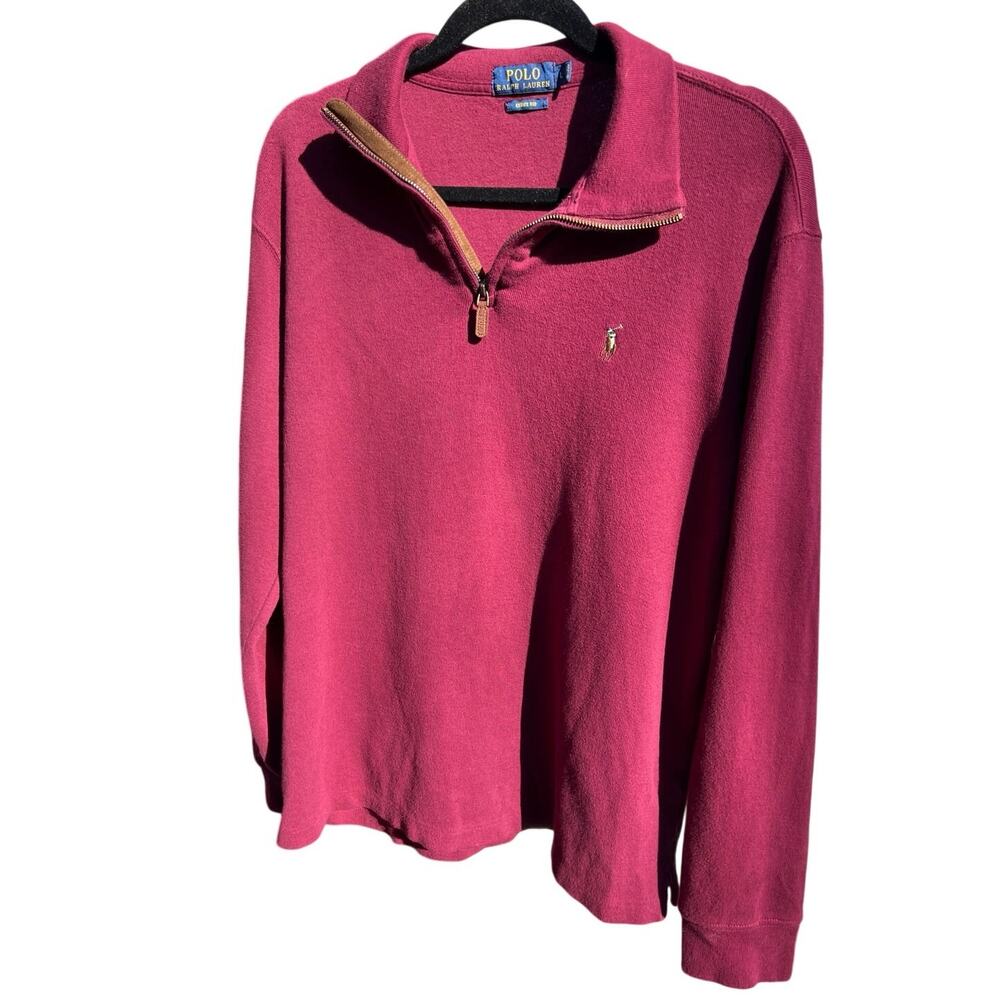 Polo Ralph Lauren Men’s Quarter Zip Sweater LARGE Burgundy Estate Rib Knit